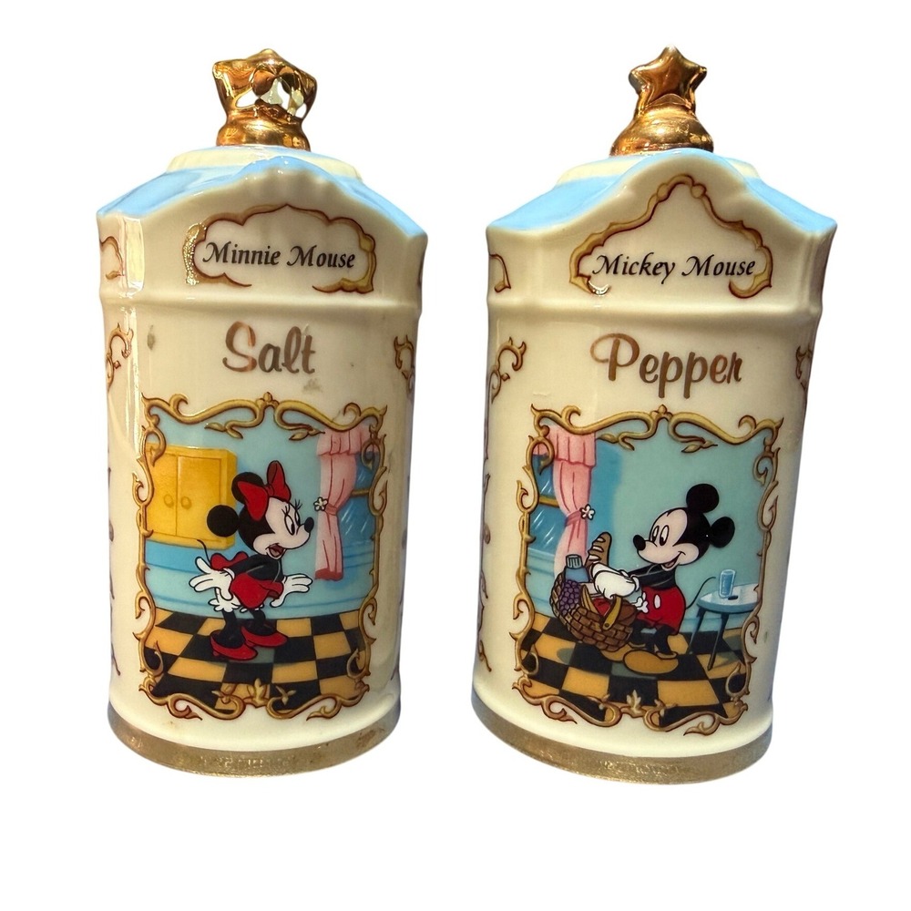 Lenox 1997 Disney Mickey Minnie Mouse Salt Pepper Shakers Porcelain Gold Trim